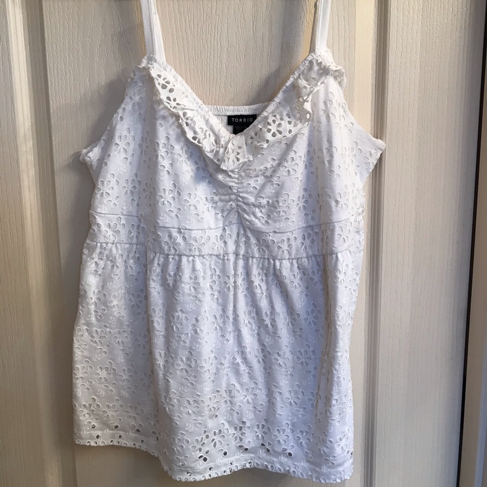 White Spaghetti Strap Floral cut out top